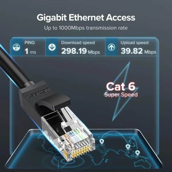 პაჩკორდი NW102 UGREEN (20162) Cat 6 UTP Lan Cable 5m (Black)