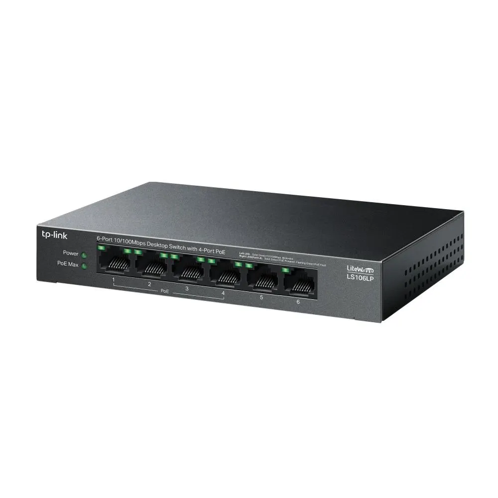 PoE სვიჩი TP-Link, LS106LP, 6-Port 10/100Mbps Desktop Switch with 4-Port PoE, 41 W
