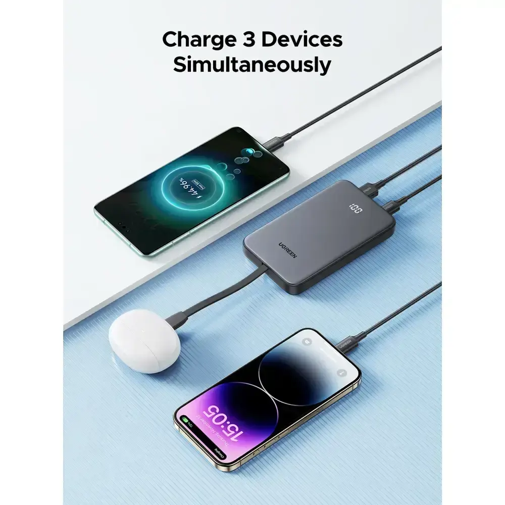 პორტატული დამტენი UGREEN PB526 (75161B) 10000mAh 20W Power Bank with Built-in Cable