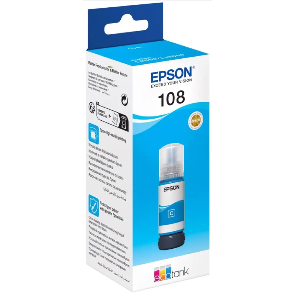 Epson კარტრიჯის მელანი 108 ECOTANK CYAN INK BOTTLE C13T09C24A