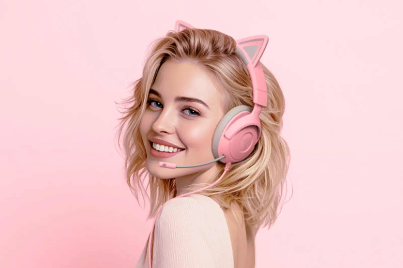 ყურსასმენი Razer Headset Kraken Kitty V3 X, mini-jack, 1.3m, quartz