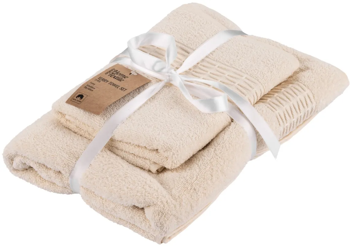 პირსახოცი Ardesto Terry towel set Lotus, 50x90cm, 70x140cm, 2pcs, 100% cotton, ivory