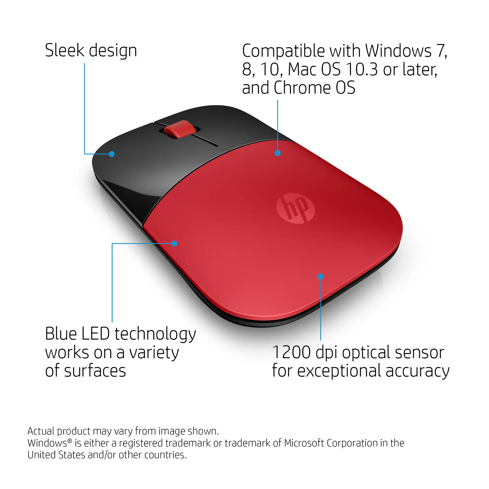 HP Z3700 Red Wireless Mouse EURO
