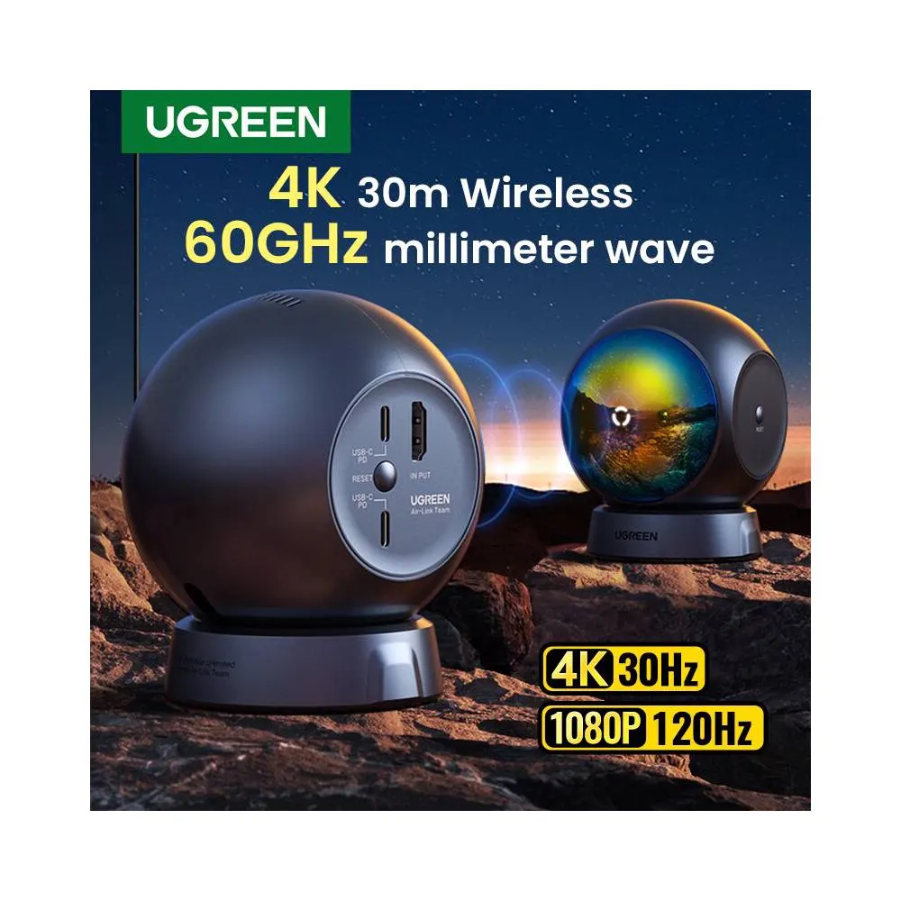 HDMI გადამცემი და მიმღები UGREEN CM438 (80641), 4K Wireless HDMI Transmitter And Receiver, Black