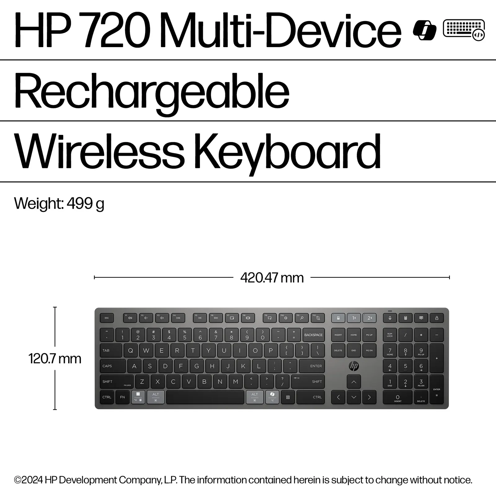 HP 720 Multi-Device Rechargeable Wireless Keyboard RUSS