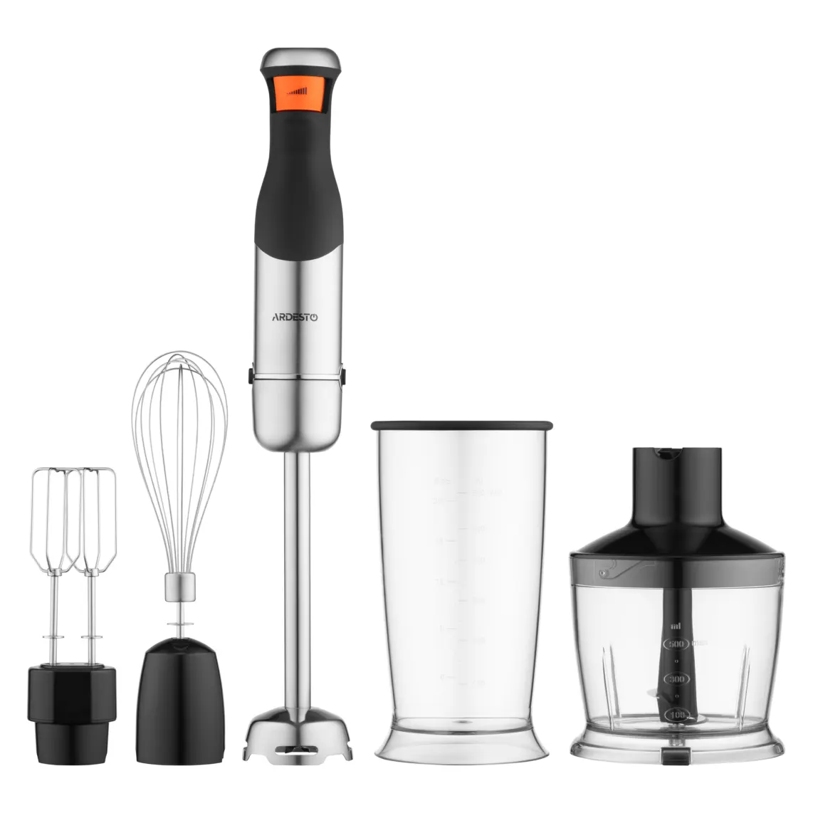 ბლენდერი Ardesto Blender submersible HBG-800DWHCHC, 800W, 4in1, bowl-600ml, chopper 500 ml black-silver
