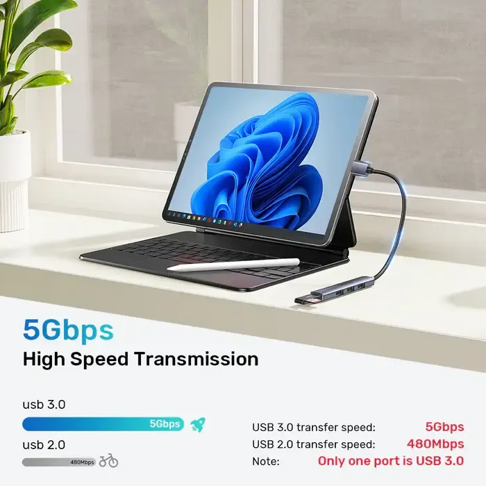 H1208A, UNITEK 4-in-1 USB-A 5Gbps Hub (3x480Mbps 1x5Gbps 3.0), Slim, Space Grey