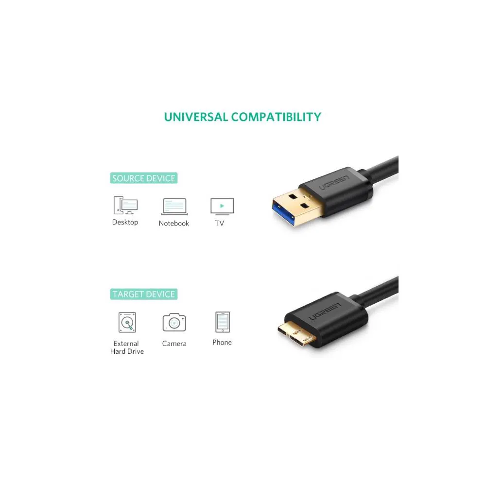 Micro USB კაბელი UGREEN US130 (10840) USB 3.0 A Male to Micro-B Male USB 3.0 Cable 0.5m (Black)