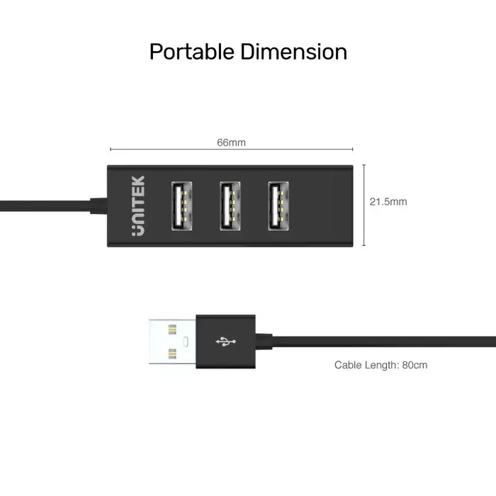 Y-2140, UNITEK, USB HUB, 4 Ports USB 2.0 480Mbps (80cm Cable).