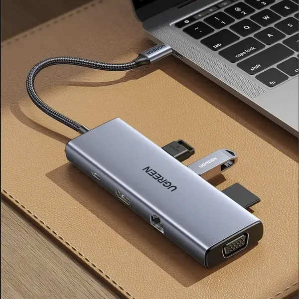 Type-C ჰაბი CM498, UGREEN, USB HUB, USB-C, USB, HDMI, VGA, RJ45, SD, TF, Hub, Gray.
