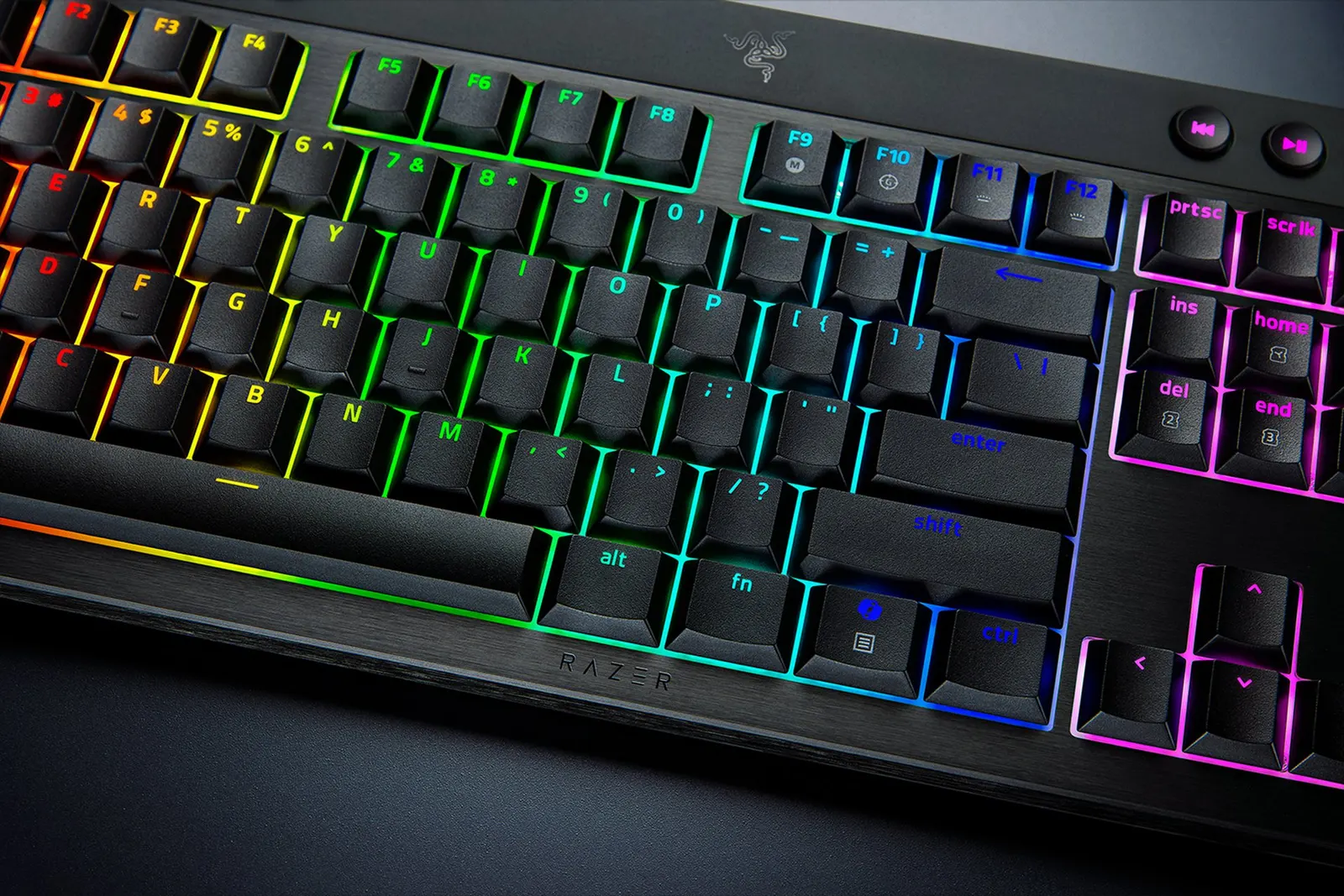 Razer Keyboard mechanical BlackWidow V4 Low-profile TKL HyperSpeed, 87key, Green Switch, USB-A/WL/BT, EN, RGB, black