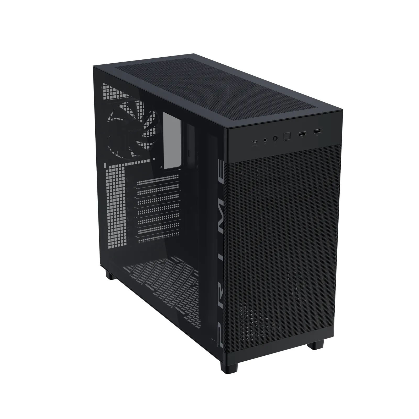 ქეისი ASUS Prime AP303 TG – Mid Tower | ATX/mATX/Mini-ITX | TG | 1×120mm Rear Fan | GPU 360mm | CPU Cooler 165mm | 360mm Radiator | Black