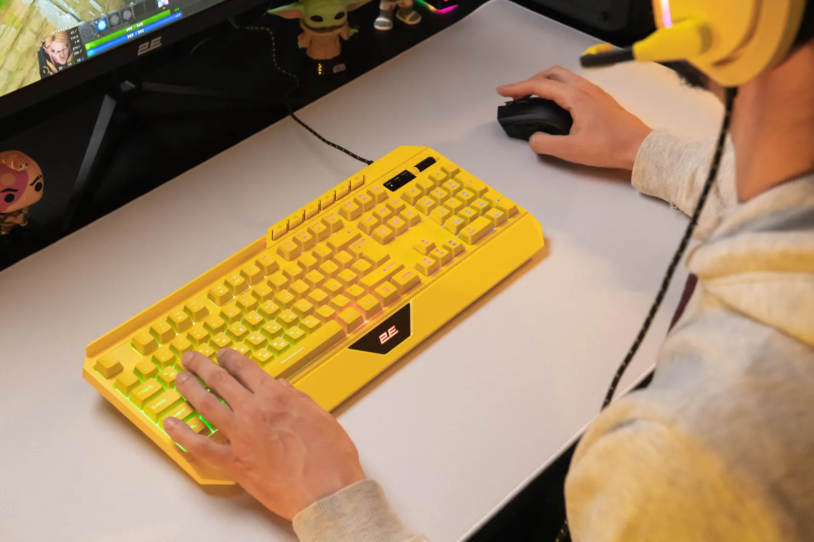 კლავიატურა 2E GAMING Membrane keyboard KG315 110key, USB-A, EN/UA, RGB, yellow