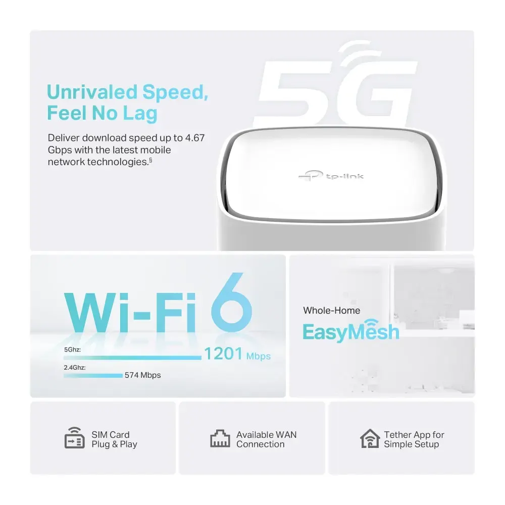 TP-Link, Archer NX200, Router 5G Nano SIM AX1800 Wireless Dual-Band Gigabit Router