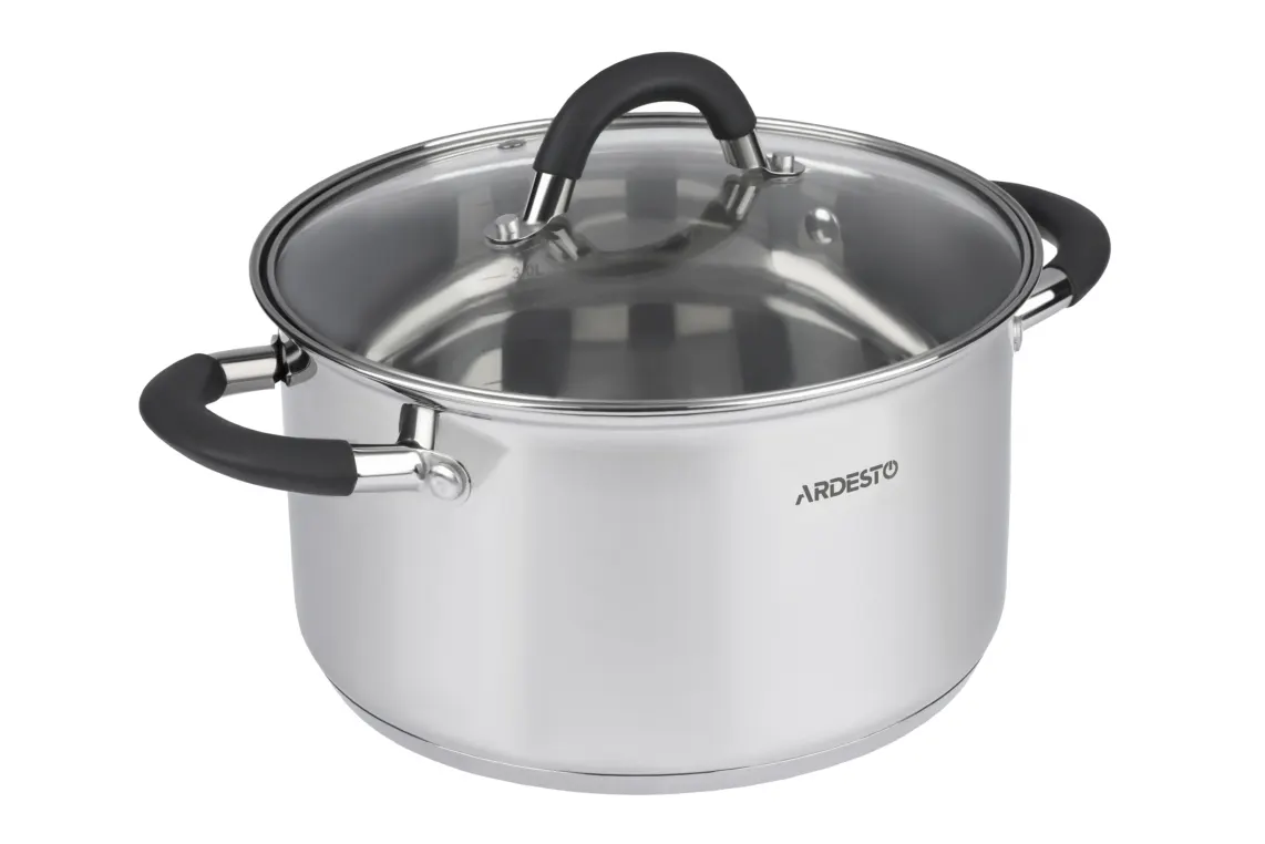 ქვაბი Casserole Ardesto Gemini, glass lid, 2.5 l, gray handles with silicone