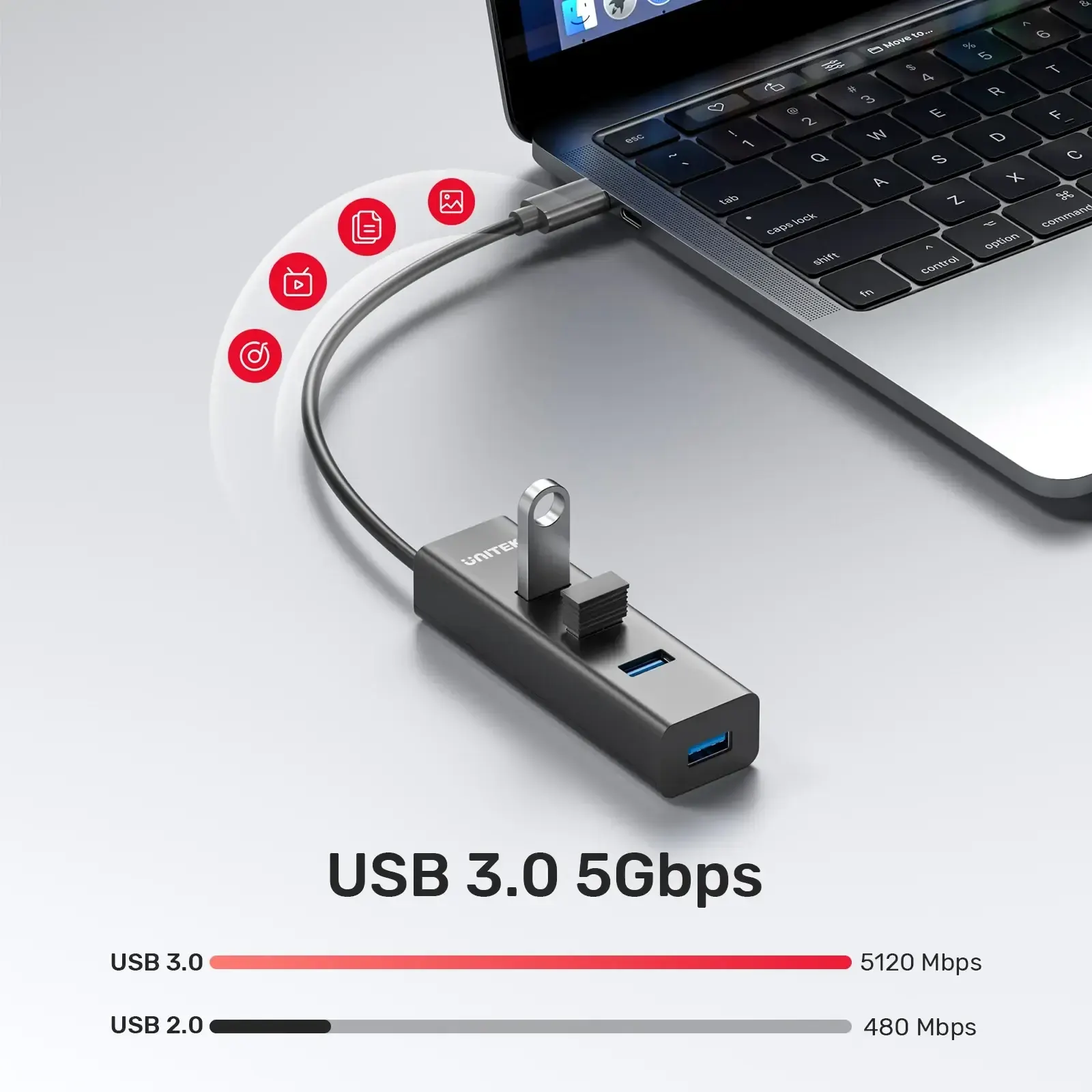 Type-C ჰაბი Y-3089Z01, UNITEK 4-in-1 USB-C 5Gbps Hub (4*USB-A) Black