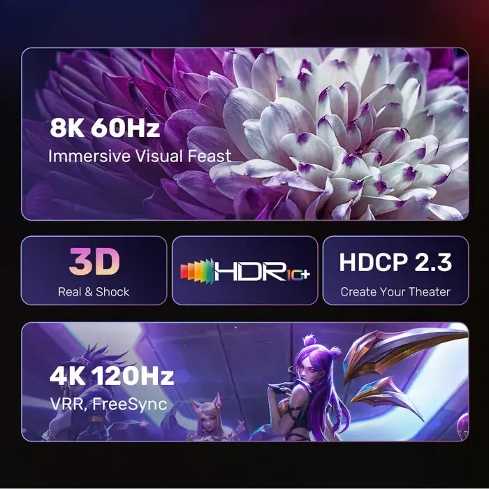 HDMI კაბელი V1610A, UNITEK, Cable, DisplayPort to HDMI Male Adapter Cable, 8K 60Hz 1.8M,.