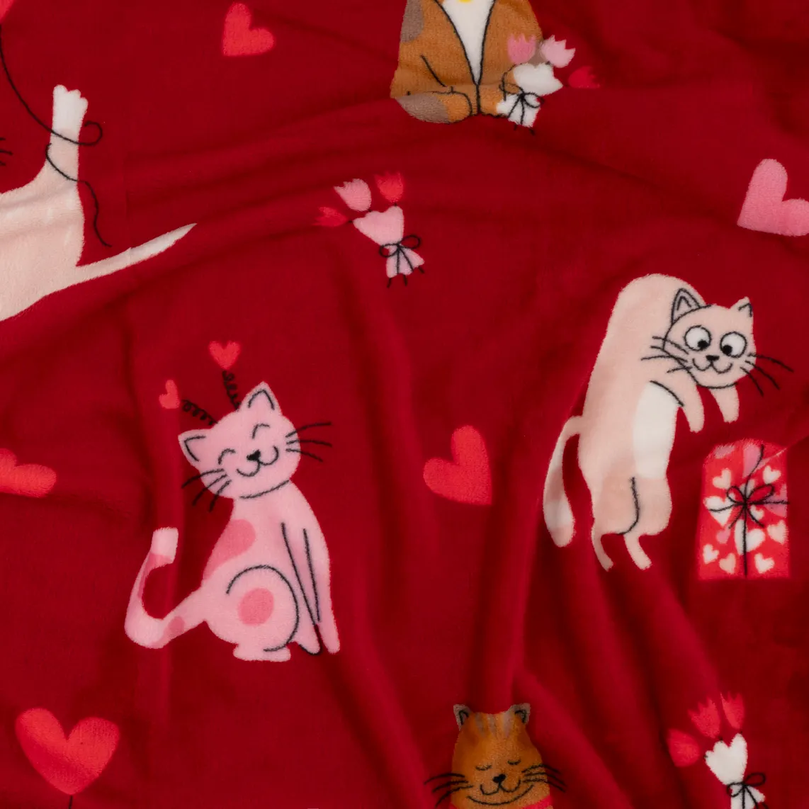 პლედი Ardesto Flannel blanket 160x200cm, 100% polyester, cats with hearts