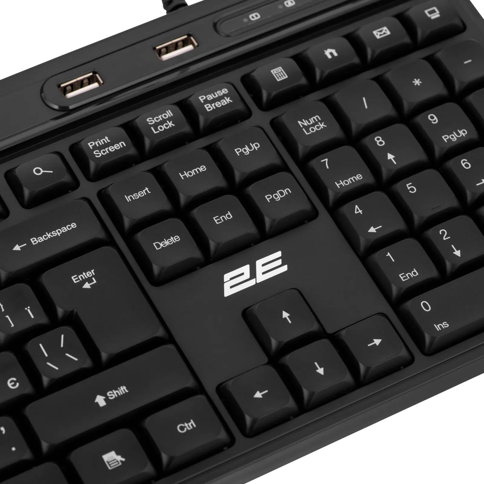 კლავიატურა 2E Membrane keyboard KS1100 104key, 2xUSB HUB, USB-A, EN/UK, black