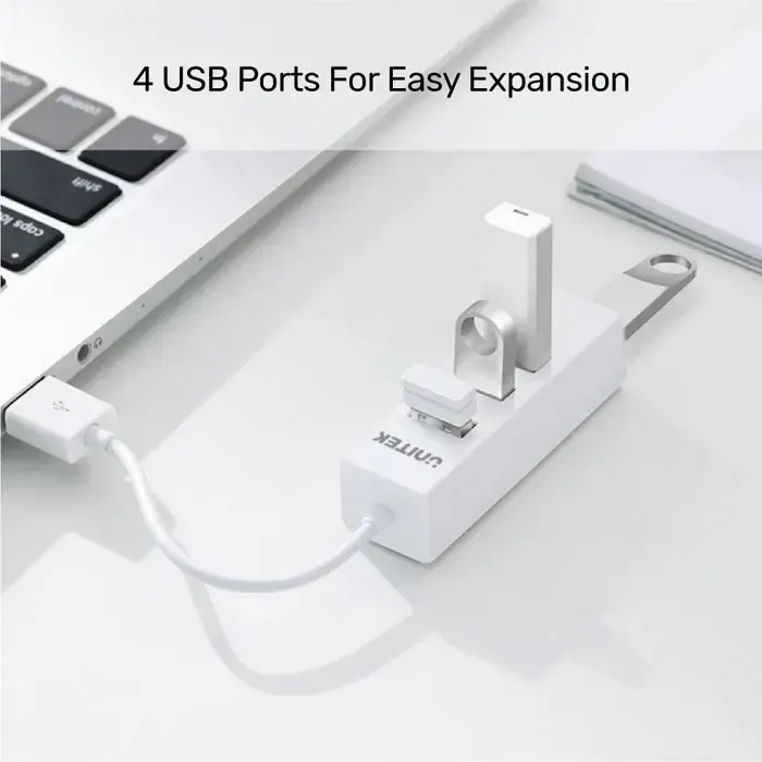 USB ჰაბი Y-2146, UNITEK USB2.0 4-Port Hub (0.11M Cable), White