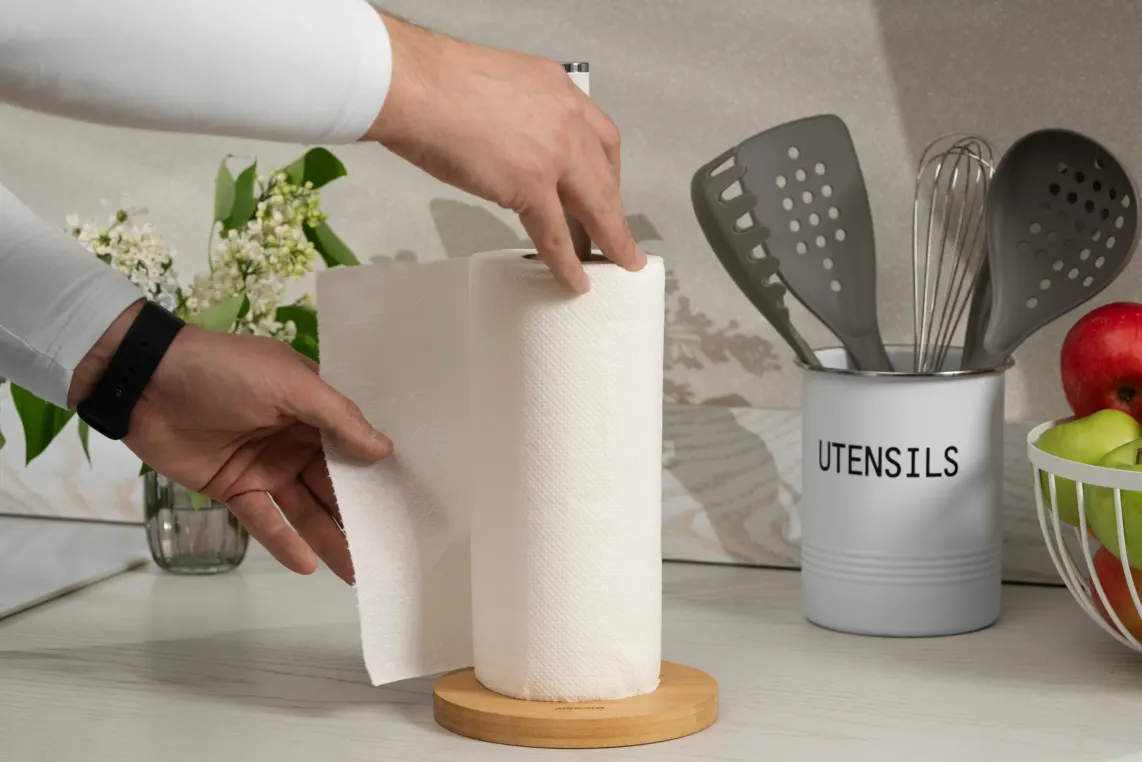 ხელსახოცის სადგამი Ardesto Paper Towel Holder Midori 15x34cm, metal, bamboo, white