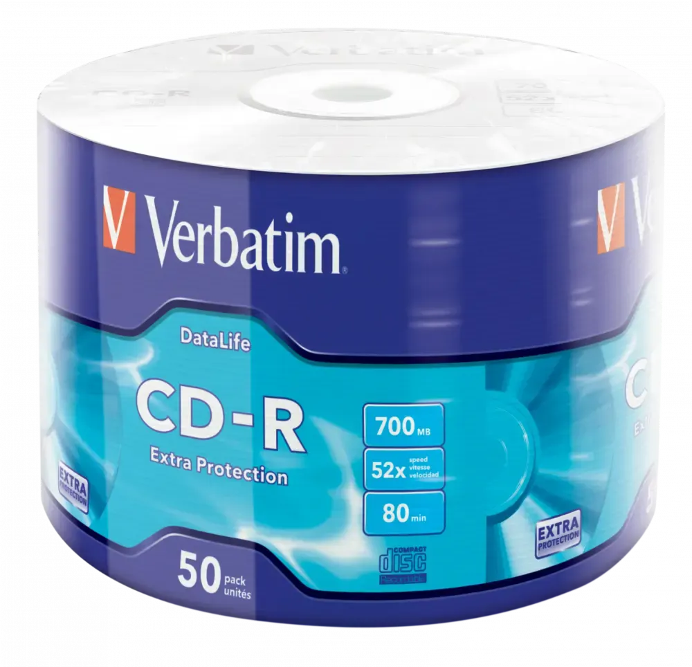 Verbatim, CD-R, 52x 700Mb Wrap Extra Protection 50-ცალიანი