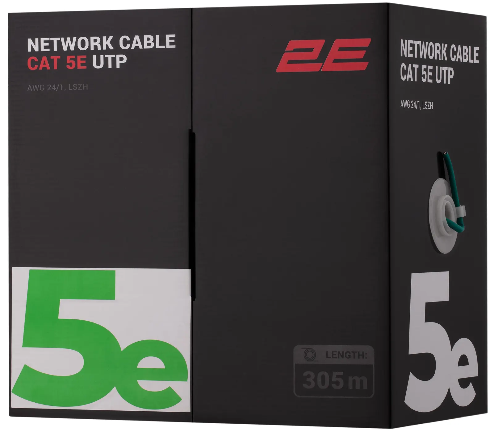 ქსელის კაბელი 2E CAT 5e UTP, 305m, AWG 24/1, LSZH 305M/Easy pull box packin | green