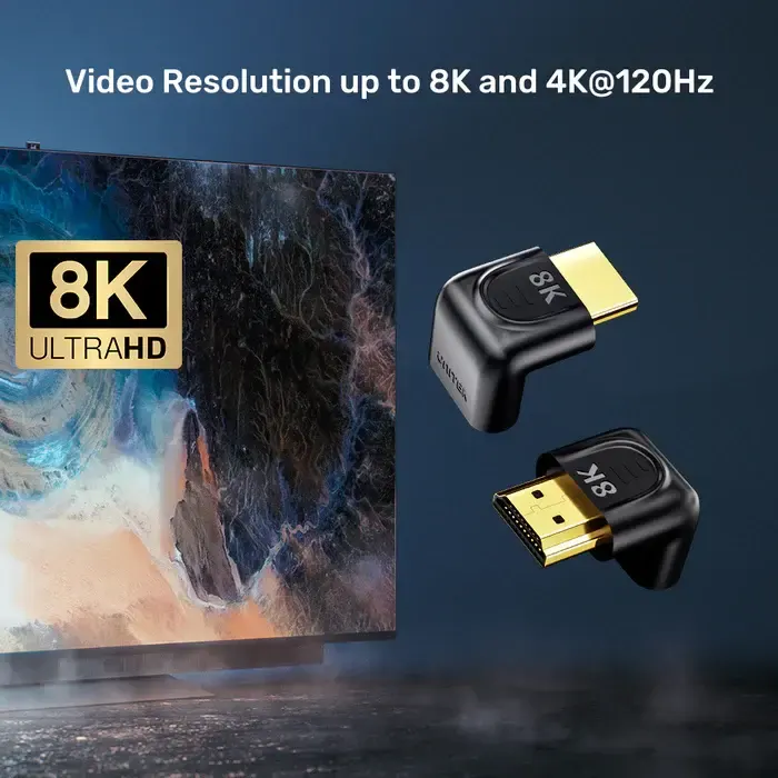 A1046A, UNITEK, Adapter, 90° & 270° Right Angle HDMI Adapter 8K 60Hz & 4K 120Hz.
