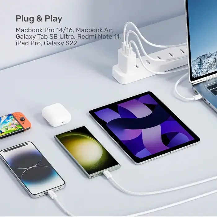 C14141AWH01-1M, UNITEK, 1M, 100W Magnetic USB-C Charging Cable, White.