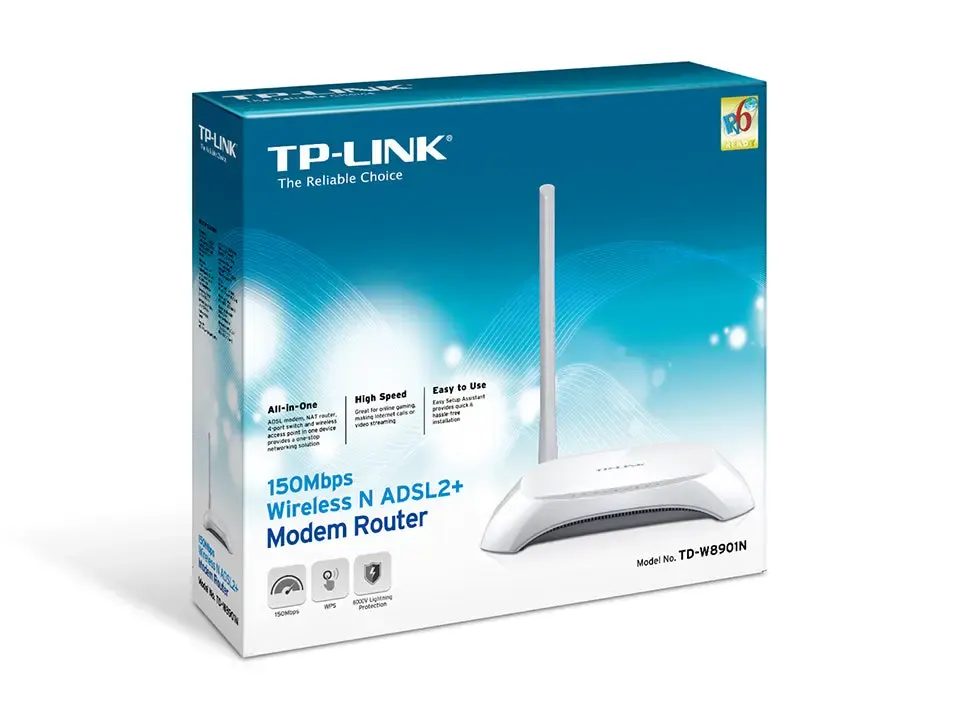 TD-W8901N, TP-Link, 4-port 150Mbps Wireless N ADSL2+ Modem Router