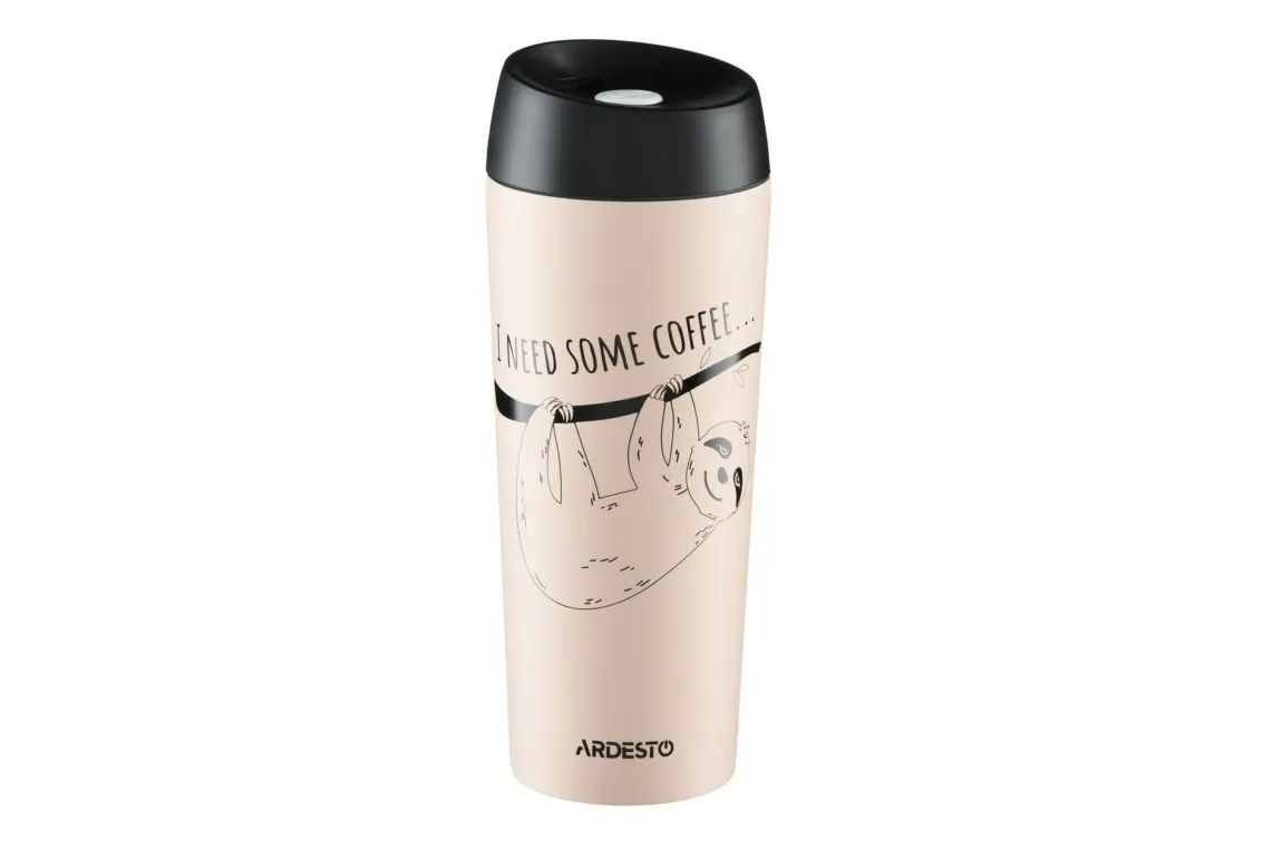 თერმოჭიქა Ardesto Travel mug Coffee time Bradypus 450 ml, beige, s/s