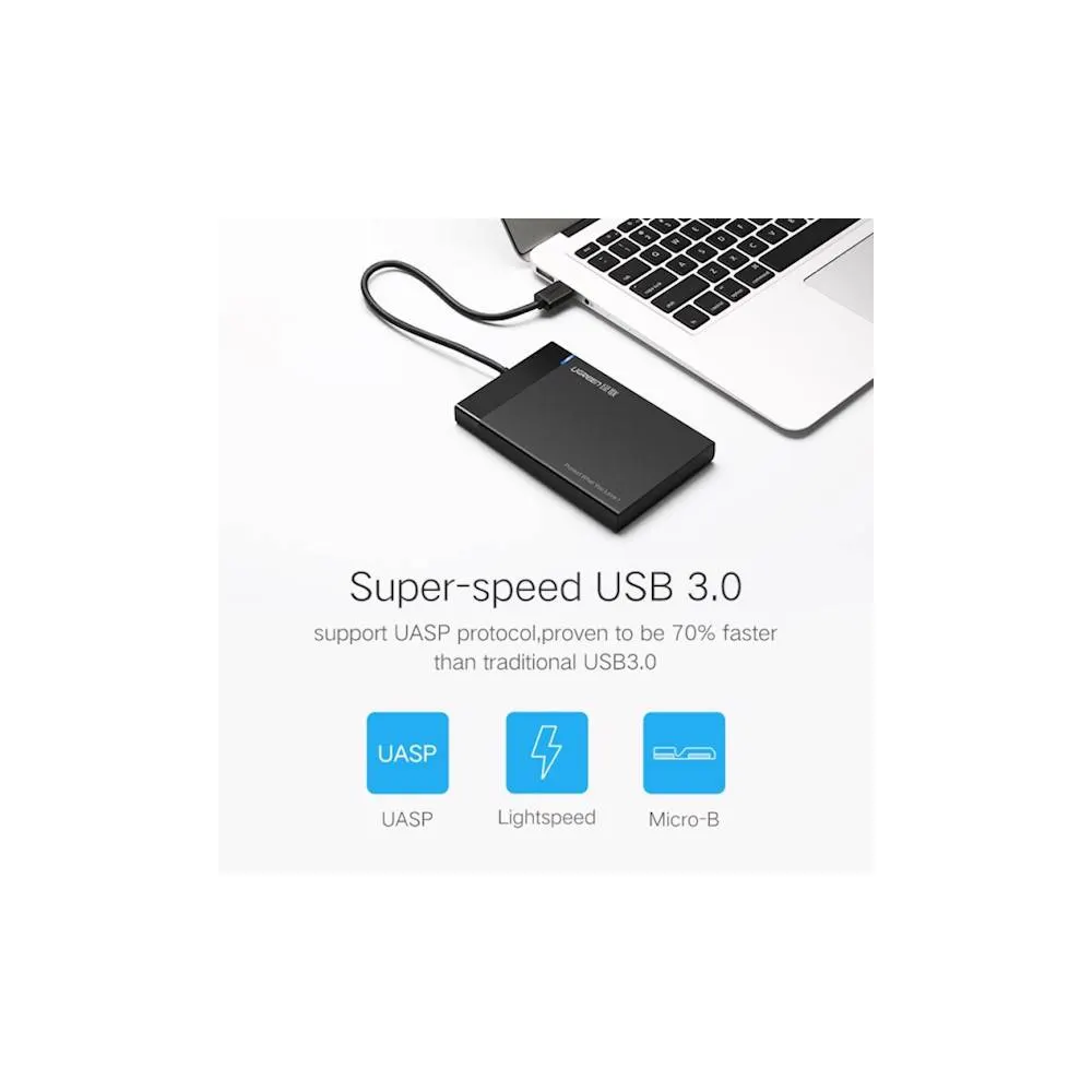 UGREEN US221 (30847), 2.5″ Hard Drive Enclosure USB 3.0 to SATA III Adapter, Black