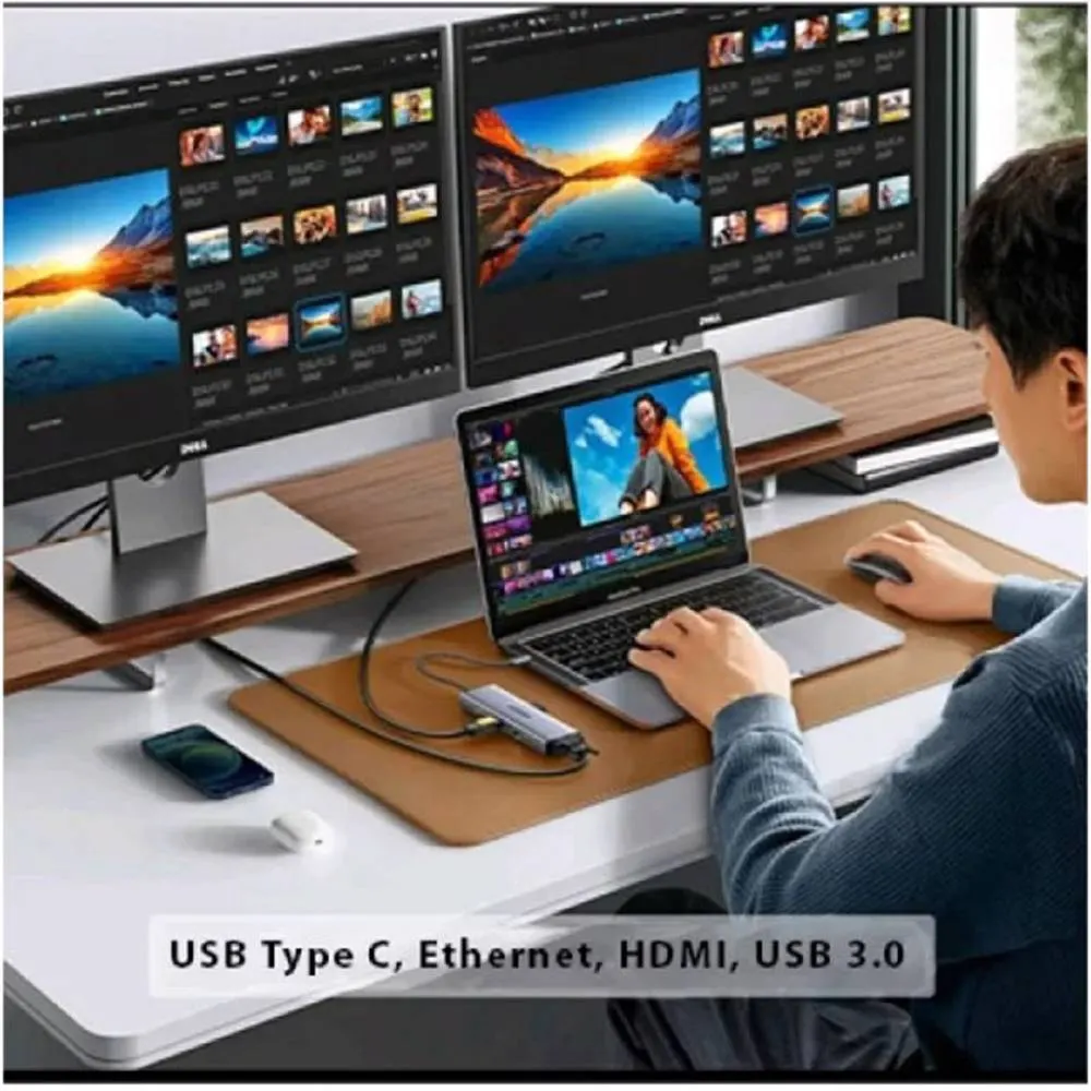 USB-C ჰაბი UGREEN CM498 (15600), Type-C, USB, HDMI, VGA, RJ45, SD, TF, Hub, Gray