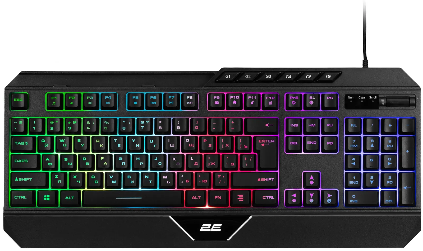 კლავიატურა 2E GAMING Membrane keyboard KG315 110key, USB-A, EN/RU, RGB, black