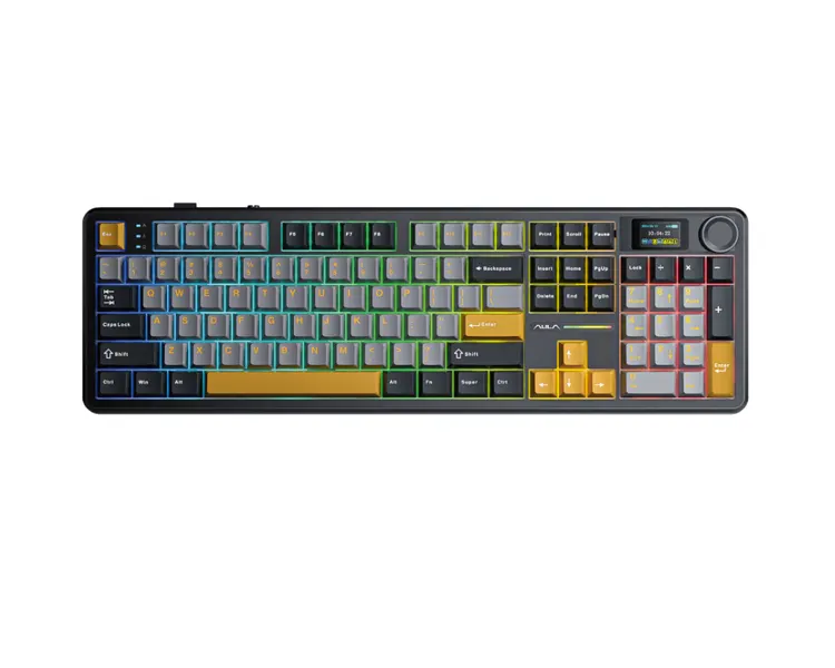 კლავიატურა AULA F108 PRO Tri-Mode RGB Mechanical Keyboard Gray/Yellow (Reaper Switch)