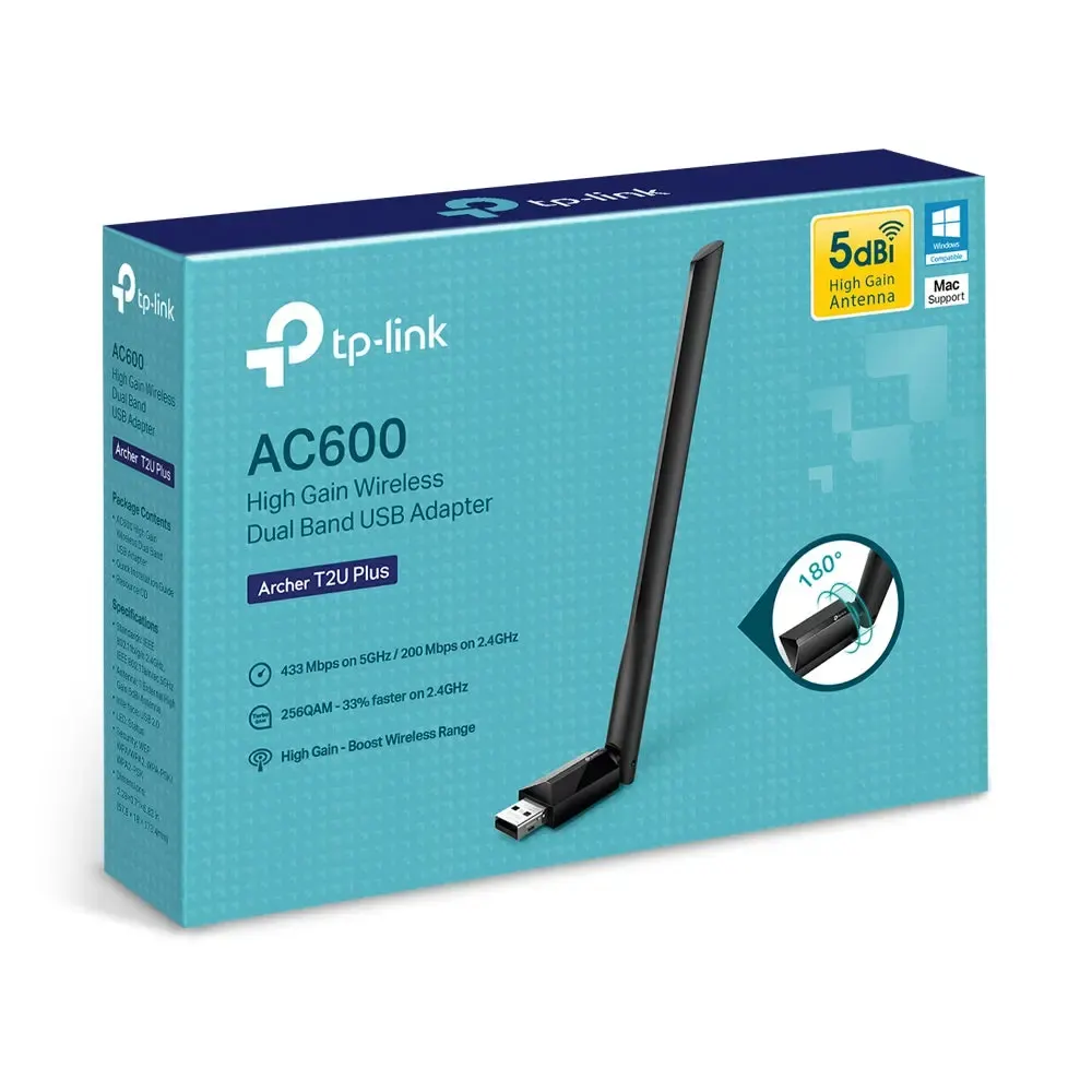 TP-Link, Archer T2U Plus, AC600 Wireless USB Adapter