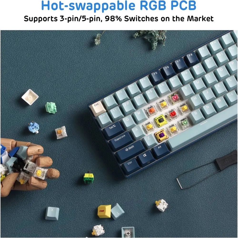 კლავიატურა Royal Kludge RK 96 Mechanical Keyboard, Red switch, Hot Swappable, Wireless, USB Type-C, 2.4 GHz, Bluetooth, Forest Blue