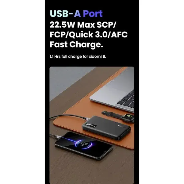 UGREEN, 25742, Power Bank, 10000mAh, USB-C, USB, Two-way Power Bank, Blac