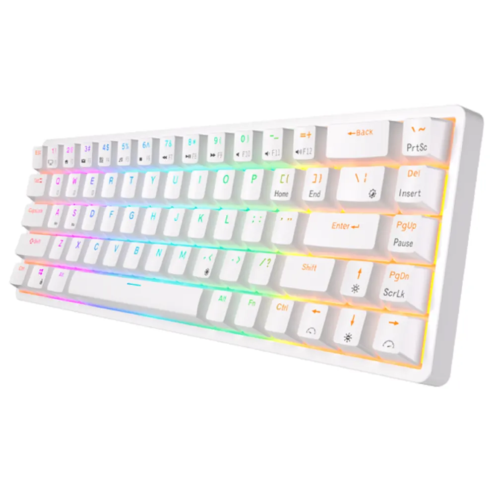 Royal Kludge RK G68 RGB Mechanical Keyboard, Red switch, Hot Swappable, Wireless, USB Type-C, 2.4 GHz, Bluetooth, White