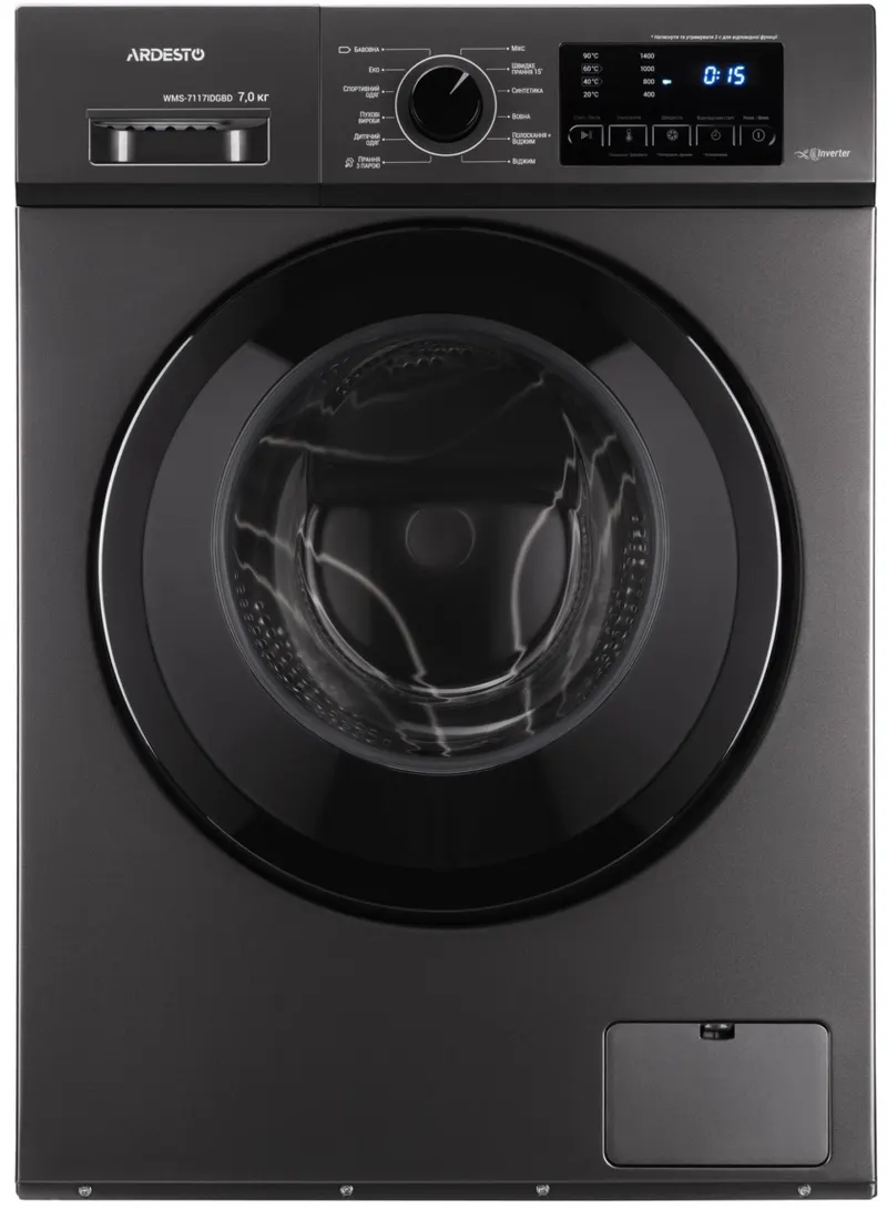 სარეცხი მანქანა Washing machine ARDESTO front load, 7kg, 1400, A+++, 48cm, display, steam, inverter, drum lighting, grey