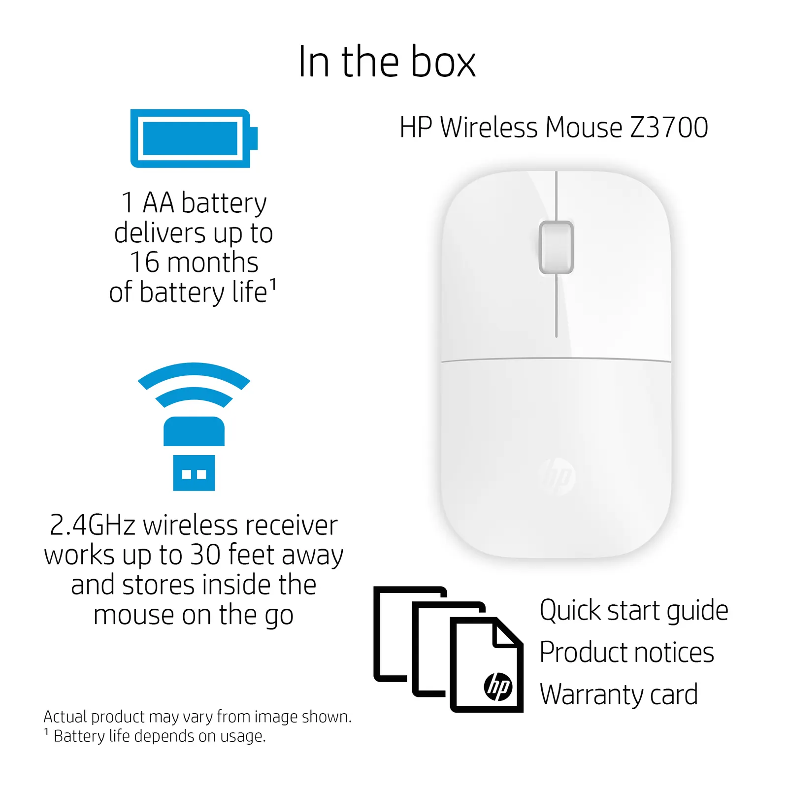 HP Z3700 White Wireless Mouse EURO