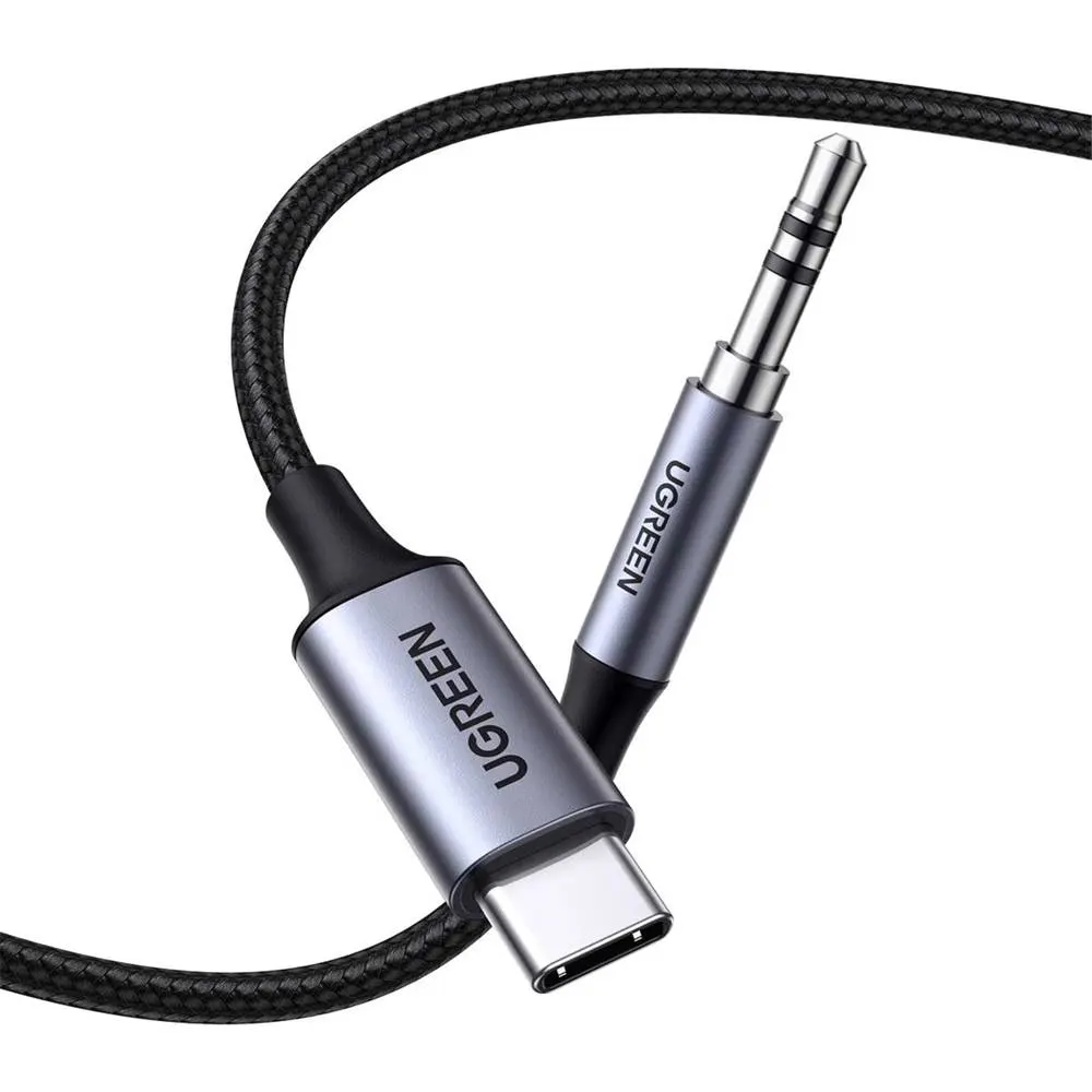 აუდიო ადაპტერი UGREEN CM450 (20192), Type-C To 3.5mm Aux Audio Cable With Chip, 1m, Black/Grey
