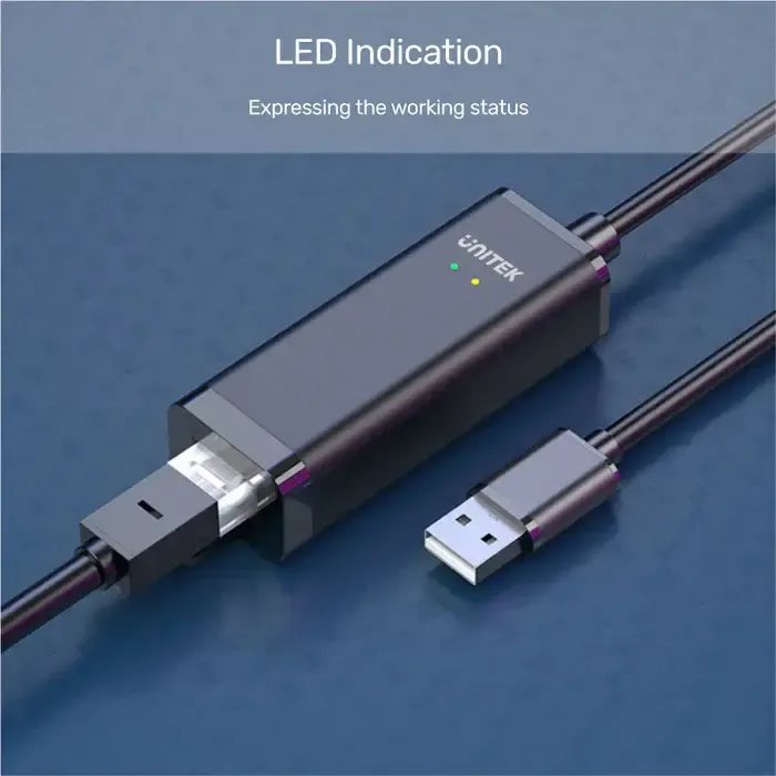 Y-1468, UNITEK, USB Adapter, USB2.0 to 10/100Mbps Ethernet Adapter, With LED Indicator, Black.