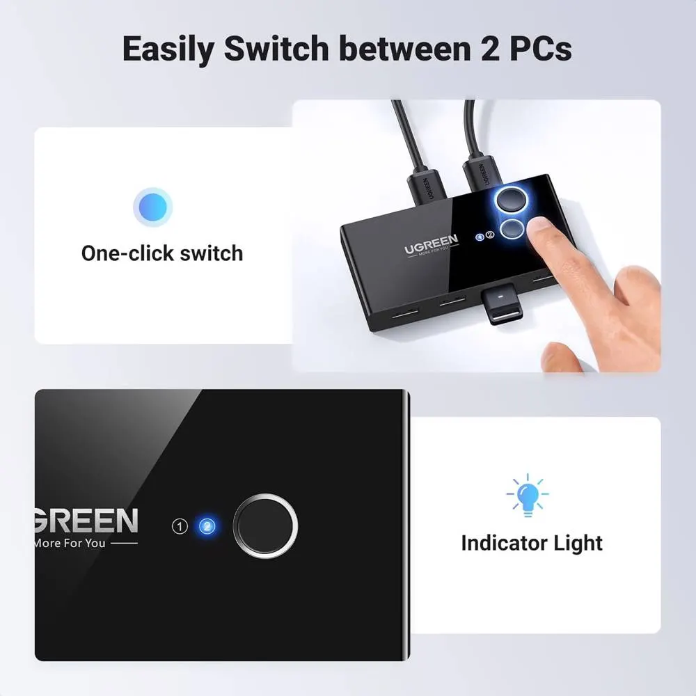 სვიჩი UGREEN US216 (30768), 2 In 4 Out USB 3.0 Sharing Switch Box, Black