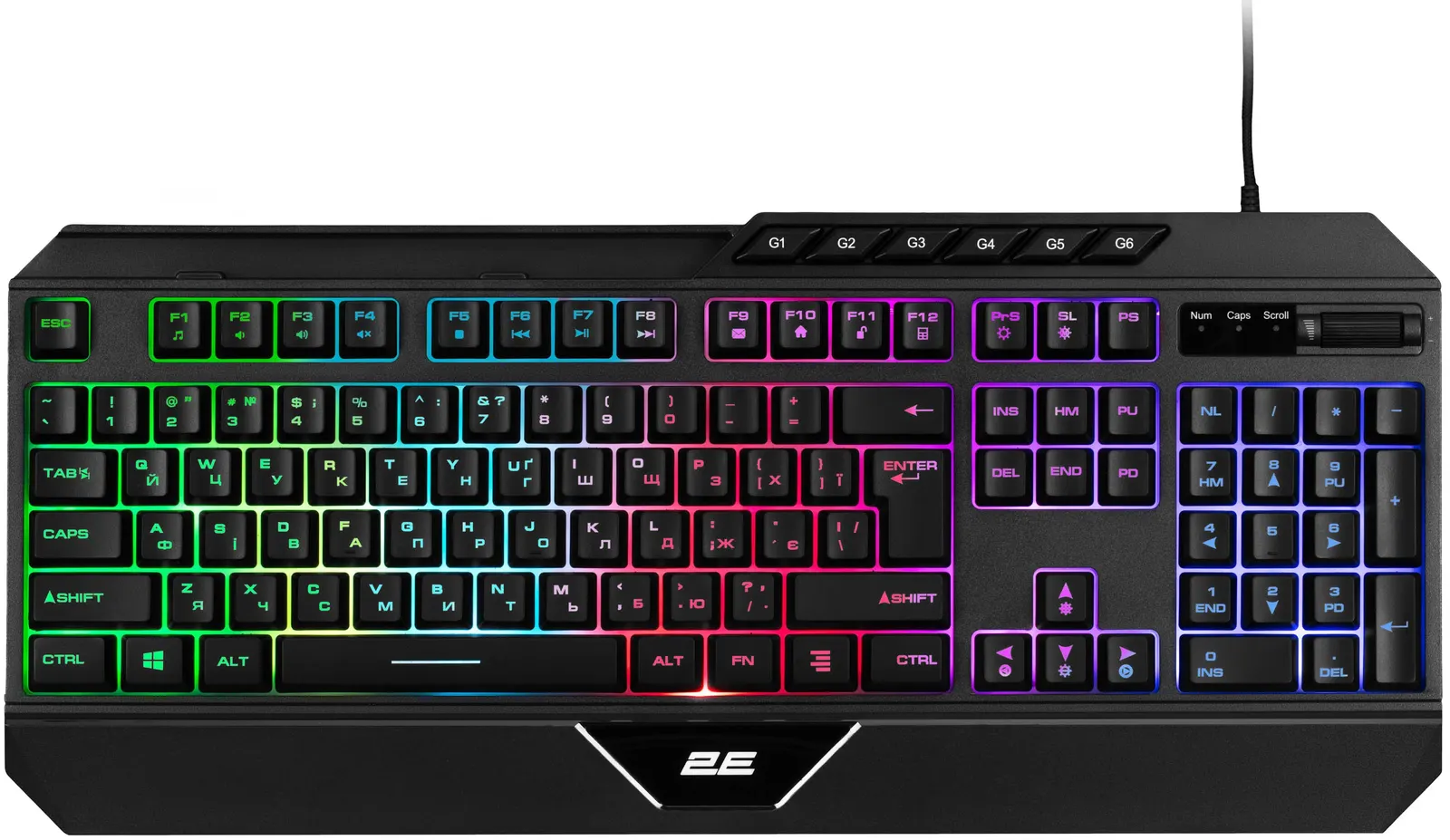კლავიატურა 2E GAMING Membrane keyboard KG315 110key, USB-A, EN/UA, RGB, black