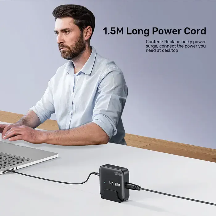 P1229ABK, UNITEK, Charger, 100W 4-in-1 Desktop GaN Charger (2*USB-C PD + 2*USB-A QC3.0), with 1.5M Power Cord, Black.