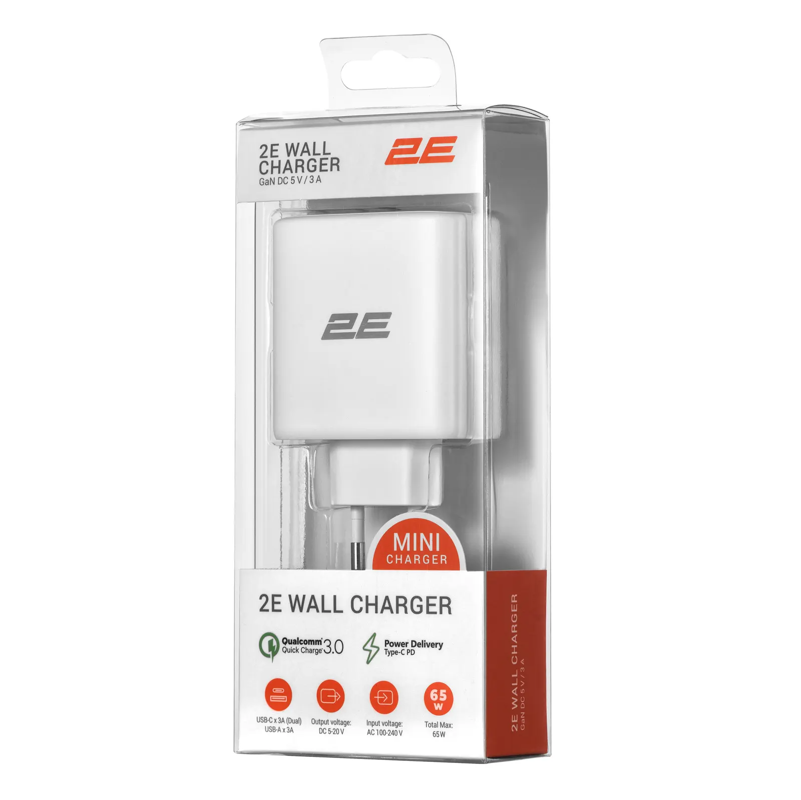 დამტენი 2E Wall Charger 3xUSB GaN 65W, white