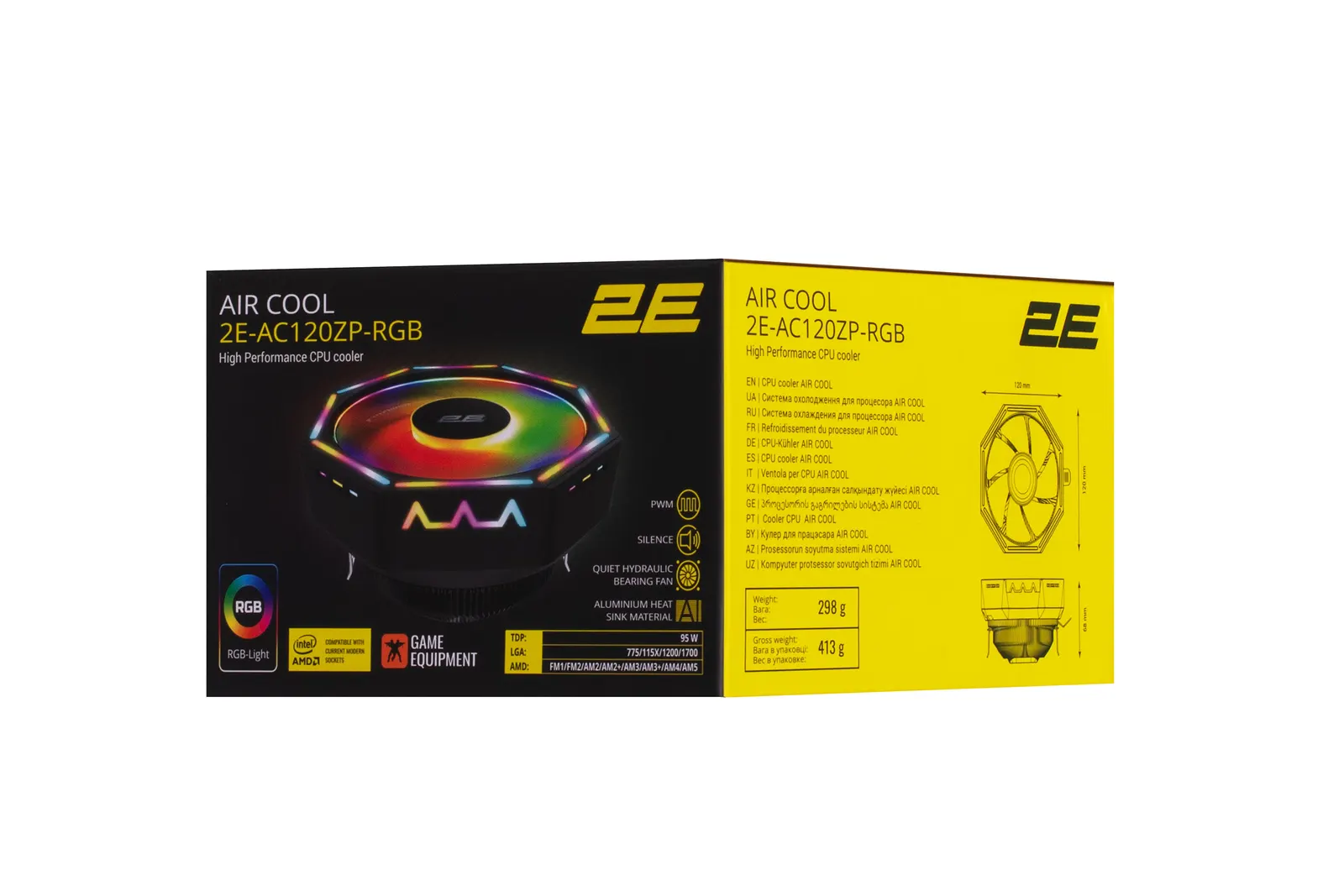 2E GAMING CPU cooler Air Cool AC120ZP RGB LGA1700, 1200, 115x, 775, AM5, AM4, AM3, AM3+, AM2, AM2+, FM2, FM1 4pin RGB TDP 95W