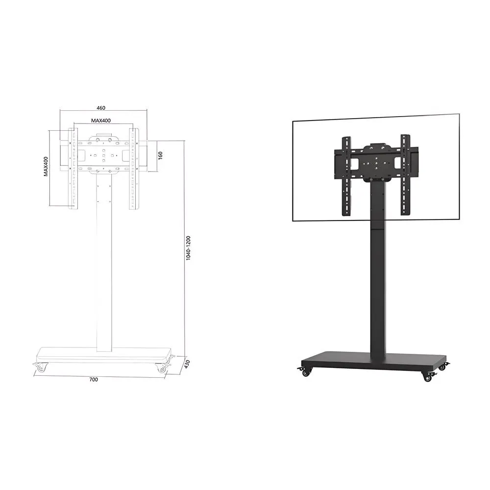 Allscreen C1600, 26”-55”, TV Mount With Roller, Black