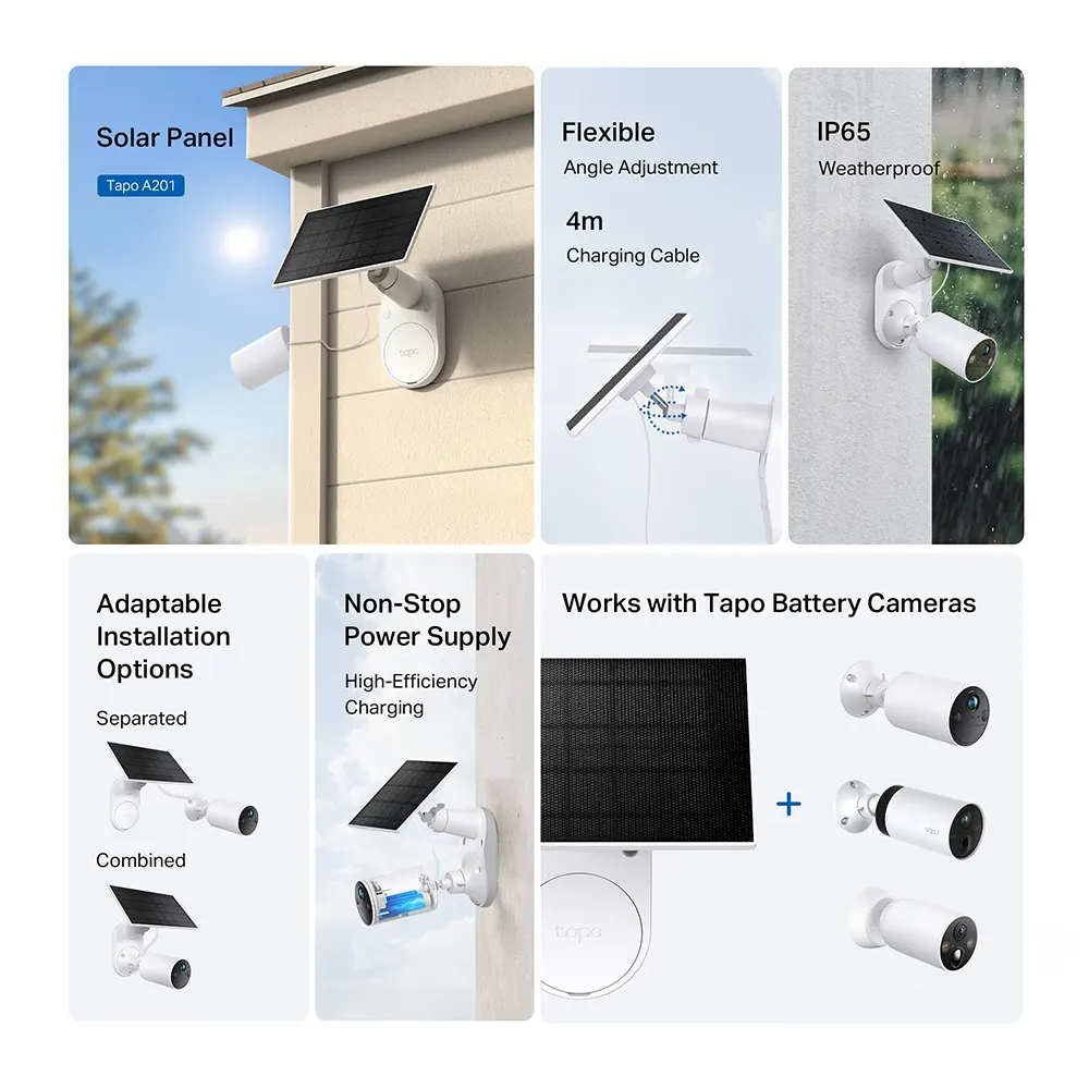 სმარტ კამერა TP-Link Tapo A201 Solar Panel - Compatible With Tapo Battery Cameras, IP65 Waterproof, Output Port: Type-C